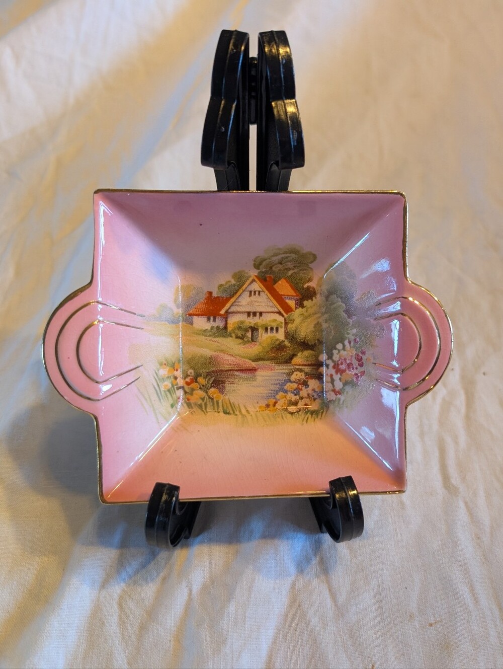 2/30$ Pink Cottage Scene Decorative Trinket Dish - Unbranded